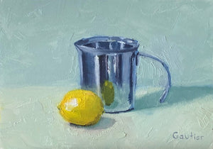 Frothing Cup and Lemon 5" x 7" Oil On Wood Panel
